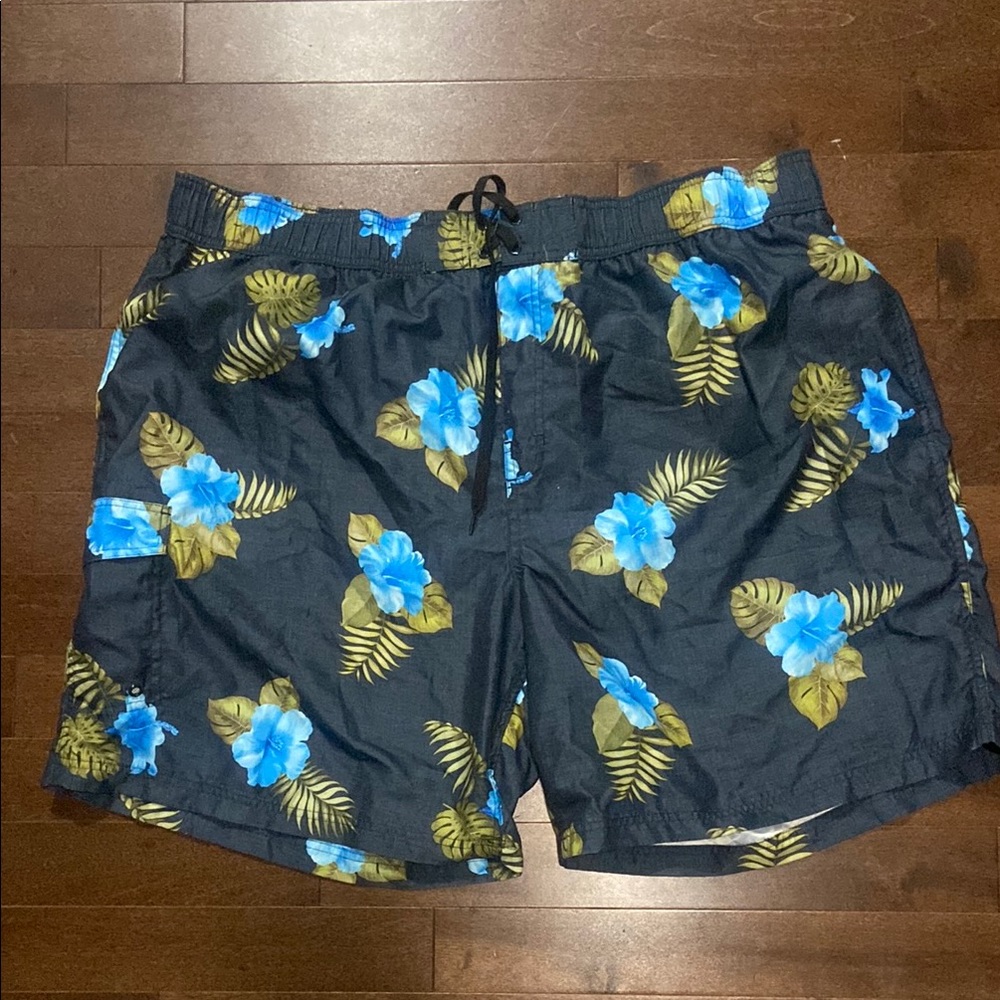 Men's Floral Swim Shorts - Black and Blue